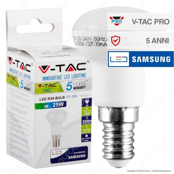 V-Tac PRO VT-239 Lampadina LED E14 3W Bulb Reflector R39 Chip Samsung V-Tac PRO VT-239 Lampadina LED E14 3W Bulb Reflector R39 Chip Samsung