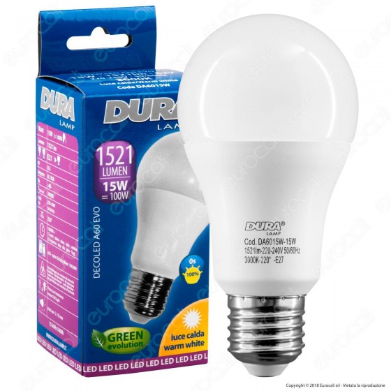 Duralamp Decoled Evo Lampadina LED E27 15W Bulb A60 - mod. DA6015W / Duralamp Decoled Evo Lampadina LED E27 15W Bulb A60 - mod. DA6015W /