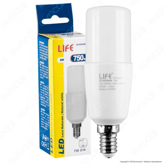 Life Lampadina LED E14 8W Tubolare T37 - mod. 39.920508c / 39.920508N Life Lampadina LED E14 8W Tubolare T37 - mod. 39.920508c / 39.920508N
