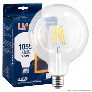 Life Lampadina LED E27 7,5W Globo G125 Filamento - mod. 39.920388c1