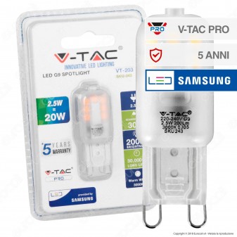 V-Tac PRO VT-203 Lampadina LED G9 2,5W Bulb Chip Samsung - SKU 243 / 244