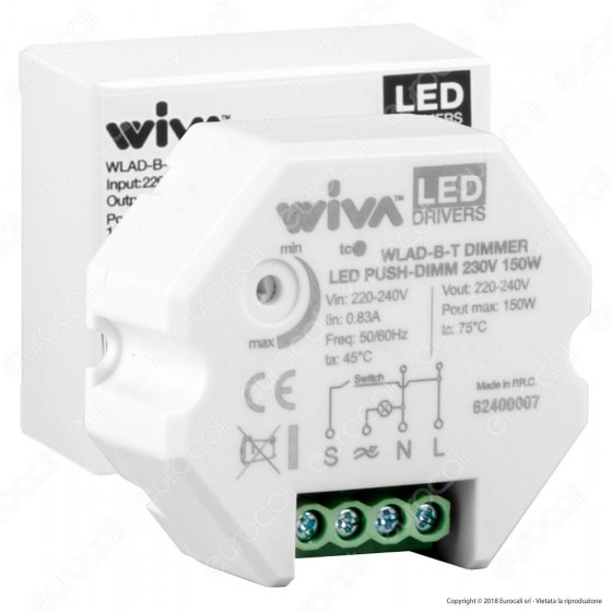 Wiva Dimmer Push Elettronico per Lampade LED 150W mod. 62400007 - Wiva Dimmer Push Elettronico per Lampade LED 150W mod. 62400007 -