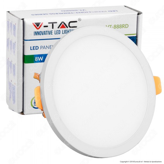 V-Tac VT-888 RD Pannello LED Rotondo 8W SMD da Incasso con Driver - V-Tac VT-888 RD Pannello LED Rotondo 8W SMD da Incasso con Driver -