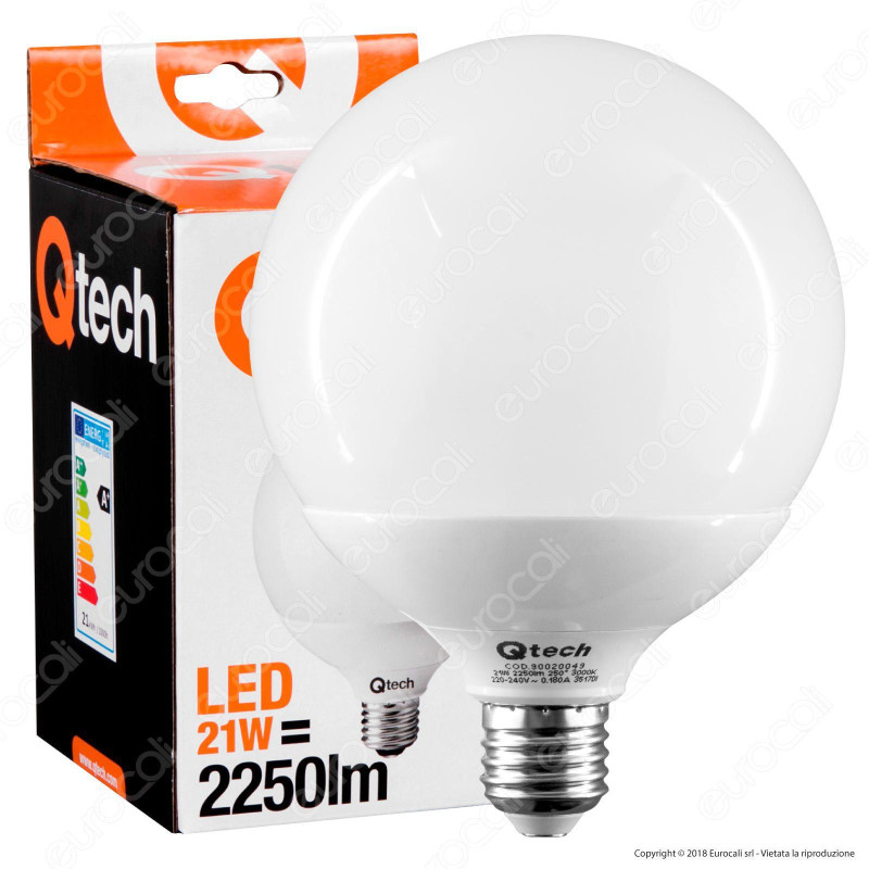 Qtech Lampadina LED E27 21W Globo G120 - mod. 90020049 / 90020050 /
