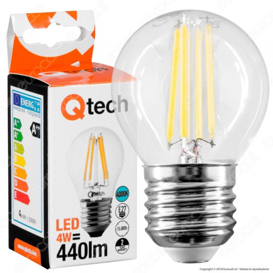 Qtech Lampadina LED E27 4W MiniGlobo G45 Filamento - mod. 90000015 / Qtech Lampadina LED E27 4W MiniGlobo G45 Filamento - mod. 90000015 /