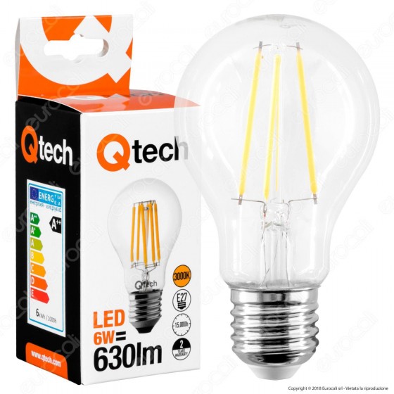 Qtech Lampadina LED E27 6W Bulb A60 Filamento - mod. 90000024 Qtech Lampadina LED E27 6W Bulb A60 Filamento - mod. 90000024