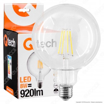 Qtech Lampadina LED E27 8W Globo G125 Filamento - mod. 90000030