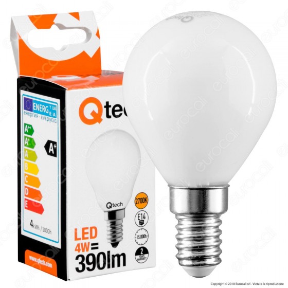 Qtech Lampadina LED E14 4W MiniGlobo P45 White Filamento - mod. Qtech Lampadina LED E14 4W MiniGlobo P45 White Filamento - mod.