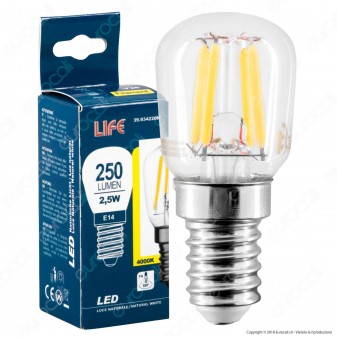 Life Lampadina LED E14 Filament 2.5W Tubolare T26 Transparent - mod.