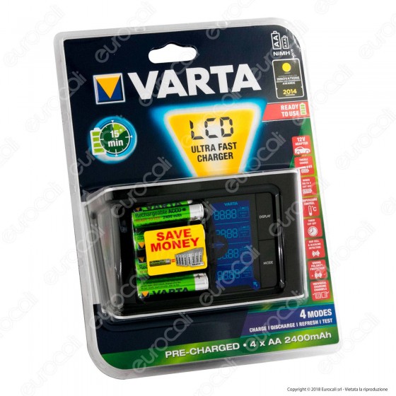 Varta Caricabatterie AA / AAA Ultra Fast con Display LCD + 4 Pile Varta Caricabatterie AA / AAA Ultra Fast con Display LCD + 4 Pile