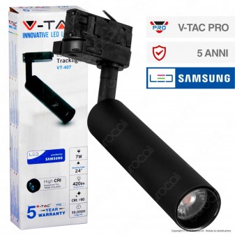 V-Tac PRO VT-407 Track Light LED COB 7W Colore Nero Chip Samsung -