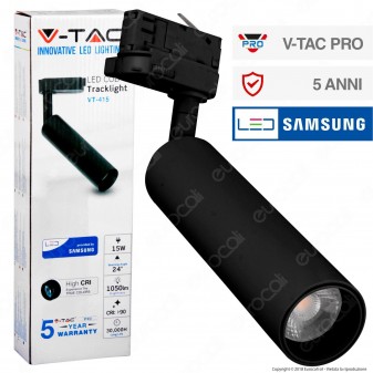 V-Tac PRO VT-415 Track Light LED COB 15W Colore Nero Chip Samsung -