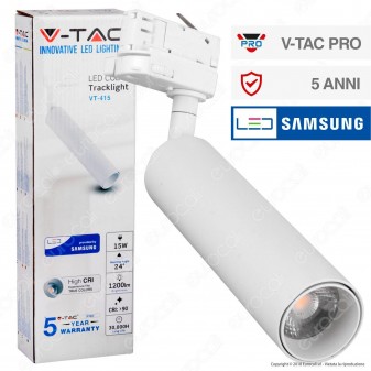 V-Tac PRO VT-415 Track Light LED COB 15W Colore Bianco Chip Samsung -