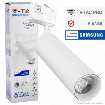 V-Tac PRO VT-420 Track Light LED COB 20W Colore Bianco Chip Samsung -