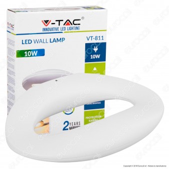V-Tac VT-811 Lampada da Muro Wall Light LED 10W Forma Arrotondata Colore Bianco - SKU 8307 / 8308