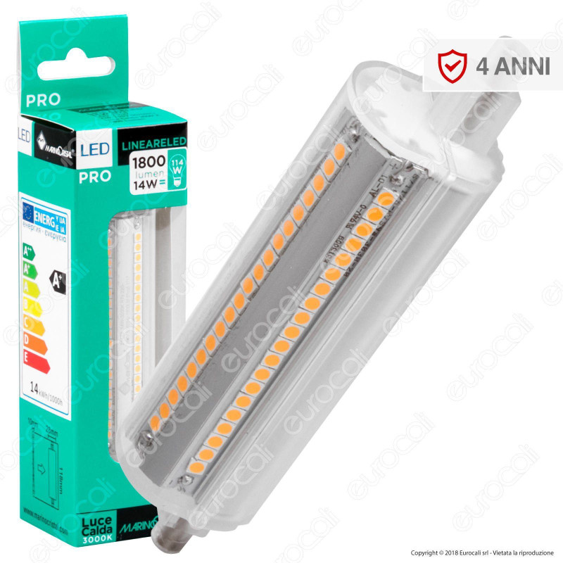 Marino Cristal Serie PRO Lampadina LED R7s L118 14W Bulb Tubolare -