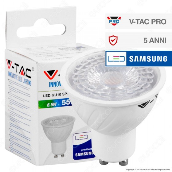 V-Tac PRO VT-227D Lampadina LED GU10 6,5W Faretto Spotlight Chip V-Tac PRO VT-227D Lampadina LED GU10 6,5W Faretto Spotlight Chip