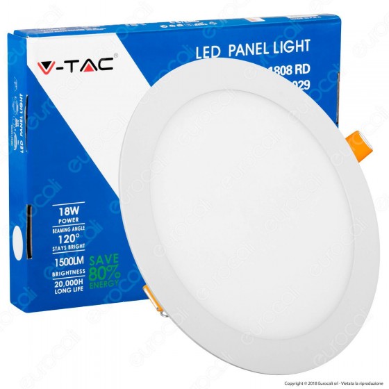 V-Tac VT-1808 RD Pannello LED Rotondo 18W SMD da Incasso con Driver - V-Tac VT-1808 RD Pannello LED Rotondo 18W SMD da Incasso con Driver -