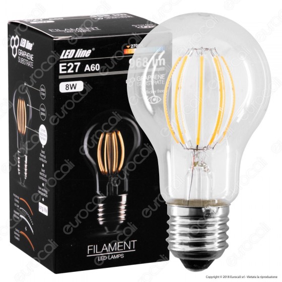 LED Line Lampadina LED E27 8W Bulb A60 Filamento Grafene - mod. LED Line Lampadina LED E27 8W Bulb A60 Filamento Grafene - mod.
