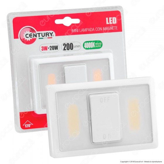 Century ITALO Lampada LED da Parete Alimentata a Batterie - mod. Century ITALO Lampada LED da Parete Alimentata a Batterie - mod.