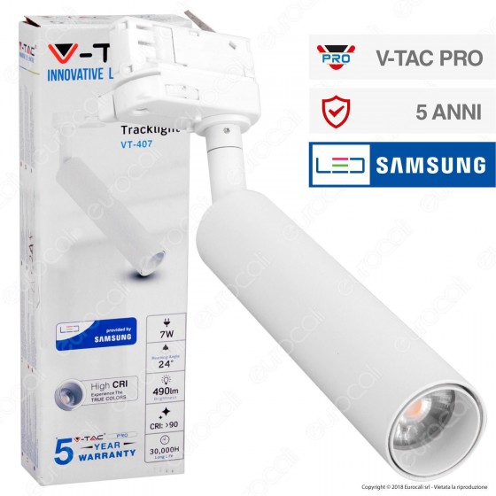 V-Tac PRO VT-407 Track Light LED COB 7W Colore Bianco Chip Samsung - V-Tac PRO VT-407 Track Light LED COB 7W Colore Bianco Chip Samsung -