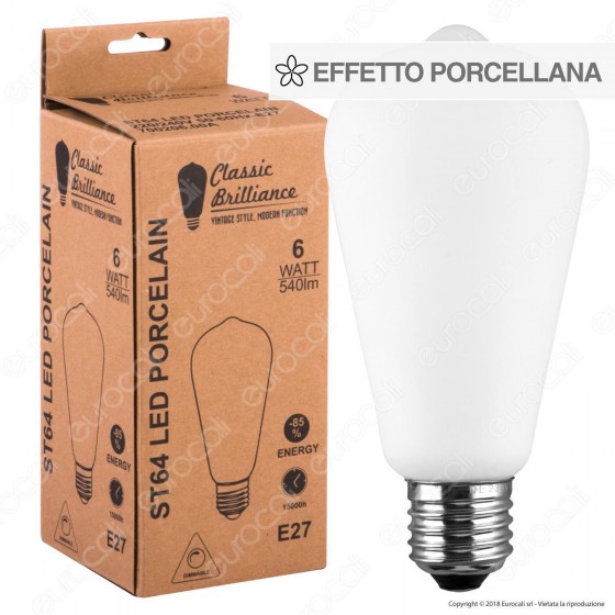 Daylight Lampadina E27 Filamento LED 6W Bulb ST64 Effetto Porcellana Daylight Lampadina E27 Filamento LED 6W Bulb ST64 Effetto Porcellana