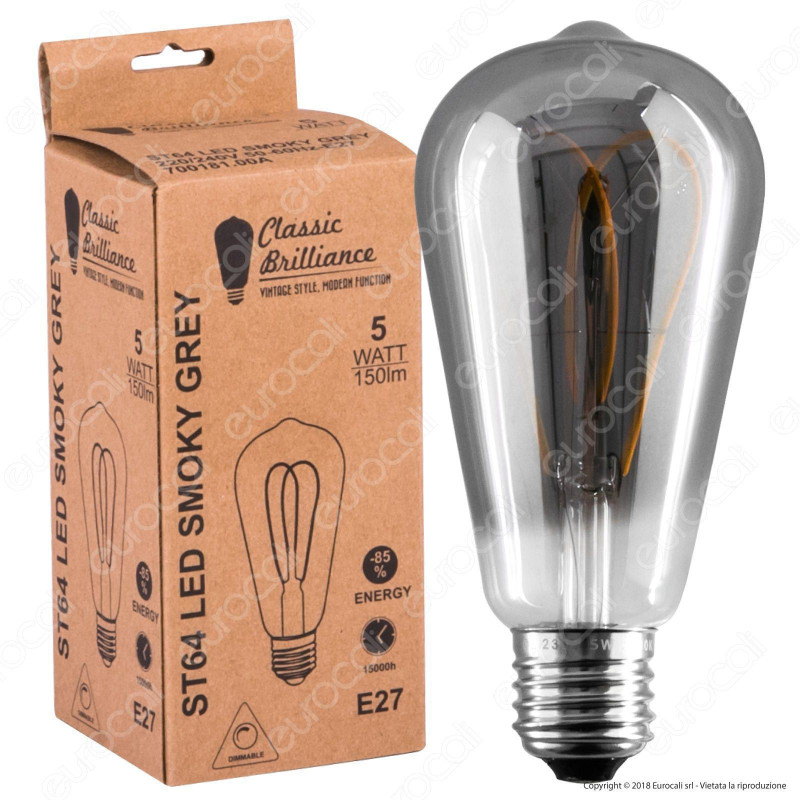 Daylight Lampadina E27 Filamento LED a Doppio Arco 5W Bulb ST64 con
