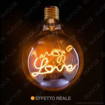 Daylight Lampadina E27 Filamento LED Scritta Love Cuore 5W Globo G125