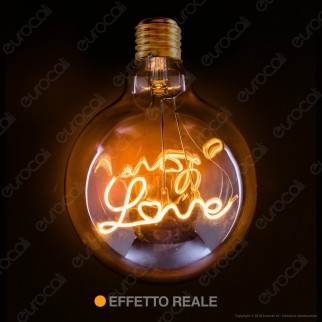 Daylight Lampadina E27 Filamento LED Scritta Love Cuore 5W Globo G125