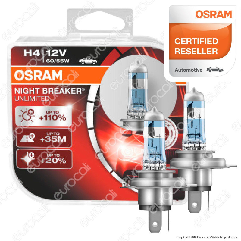 Osram Night Breaker Unlimited Alta Visibilità - 2 Lampadine H4
