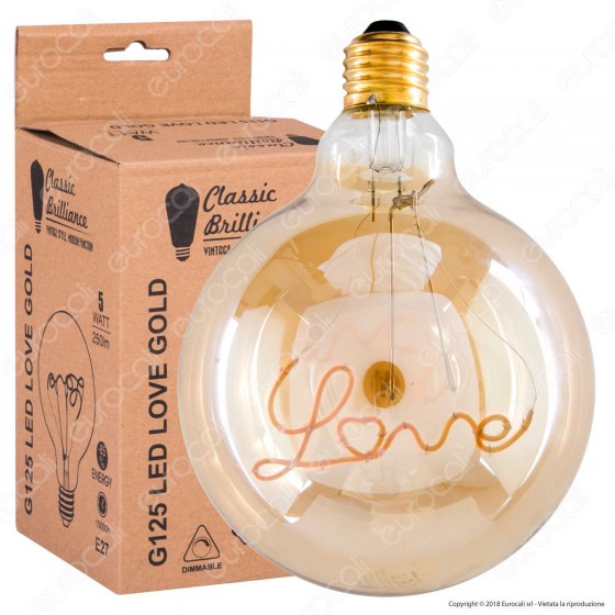 Daylight Lampadina E27 Filamento LED Scritta Love Cuore 5W Globo G125 Daylight Lampadina E27 Filamento LED Scritta Love Cuore 5W Globo G125
