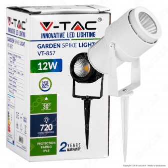 V-Tac VT-857 Faretto LED COB da Giardino 12W con Picchetto Colore Bianco - SKU 7547 / 7548 / 7549