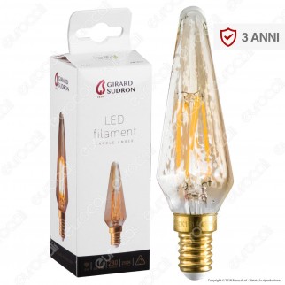Girard Sudron Lampadina Filamento LED E14 4W Candela Ambrata