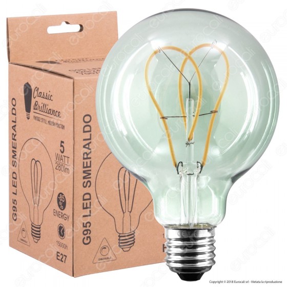 Daylight Lampadina E27 Filamento LED a Doppio Arco 5W Globo G95 Vetro Daylight Lampadina E27 Filamento LED a Doppio Arco 5W Globo G95 Vetro