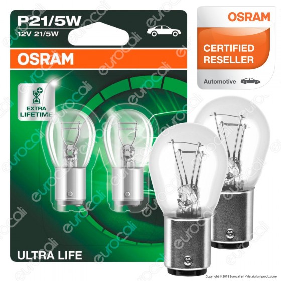 2 Lampadine P21/5W Osram Ultra Life Lunga Durata 