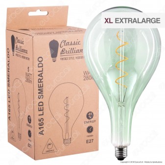 Daylight Lampadina E27 Filamento LED a Spirale 5W Bulb A165 con Vetro Verde Smeraldo Dimmerabile