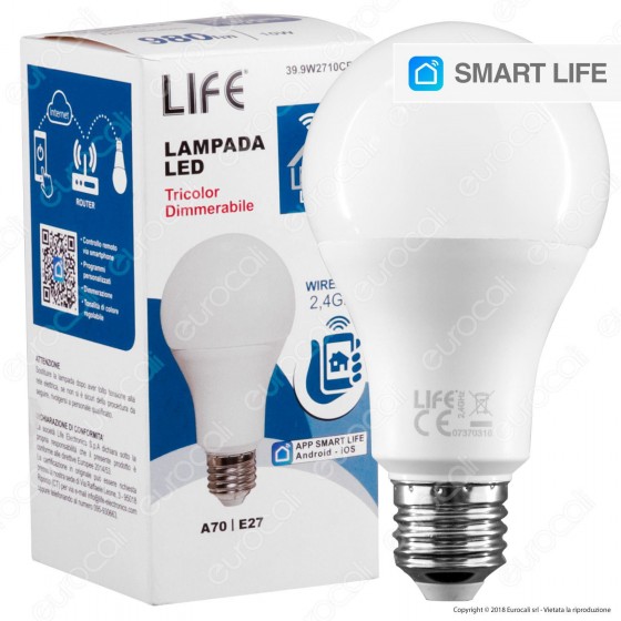 Life Lampadina LED Smart Life Wi-Fi E27 10W Bulb A70 Tricolor Life Lampadina LED Smart Life Wi-Fi E27 10W Bulb A70 Tricolor