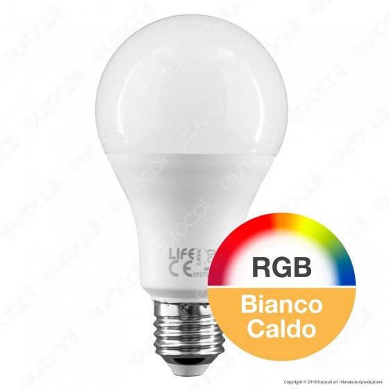 Lampadina a Led E27 RGB a goccia con telecomando - 10W Life