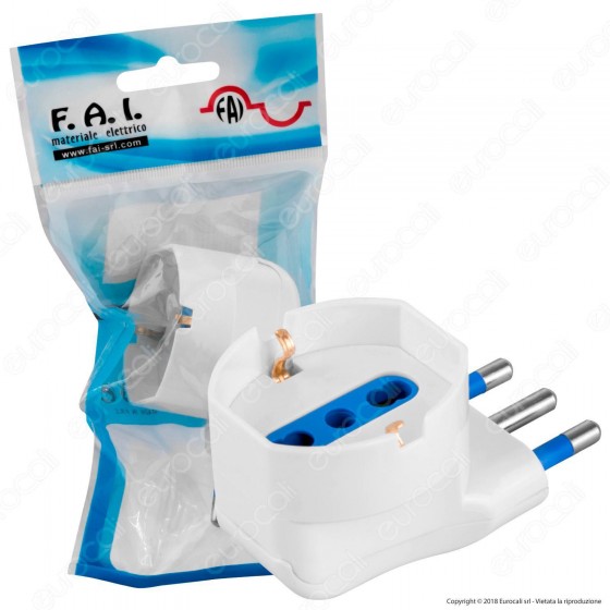 FAI Adattatore Singolo Salvaspazio Schuko Colore Bianco Spina 16A - FAI Adattatore Singolo Salvaspazio Schuko Colore Bianco Spina 16A -