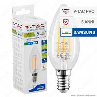 V-Tac PRO VT-254 Lampadina LED E14 4W Candela Filament Chip Samsung -