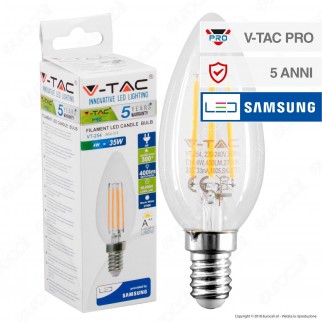 V-Tac PRO VT-254 Lampadina LED E14 4W Candela Filament Chip Samsung -