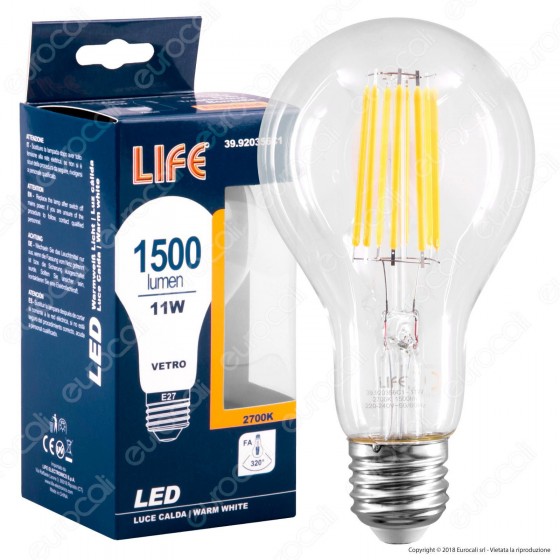 Life Lampadina LED E27 11W Bulb A70 Filamento - mod. 39.920356 Life Lampadina LED E27 11W Bulb A70 Filamento - mod. 39.920356