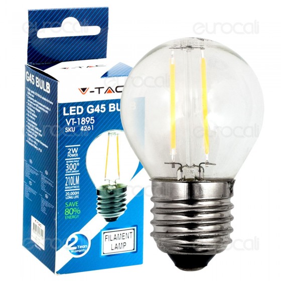 V-Tac VT-1895 Lampadina LED E27 2W MiniGlobo G45 Filamento - SKU 4261 V-Tac VT-1895 Lampadina LED E27 2W MiniGlobo G45 Filamento - SKU 4261