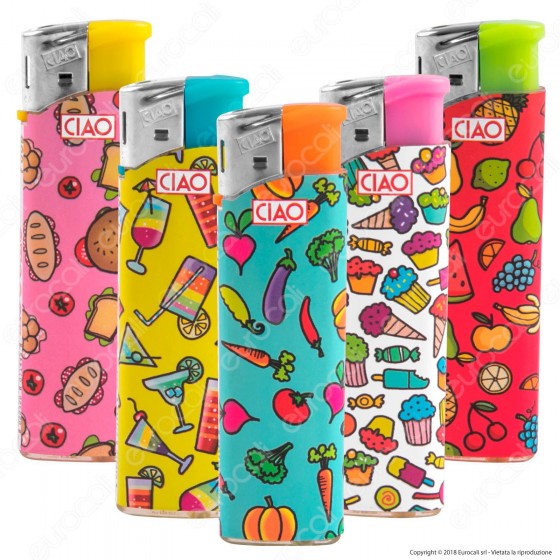 Ciao Accendino Fantasia Pattern Food Elettronico - Serie di 5 Ciao Accendino Fantasia Pattern Food Elettronico - Serie di 5