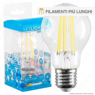SkyLighting Lampadina LED E27 12W Bulb A67 Filamento Extra-Lungo -