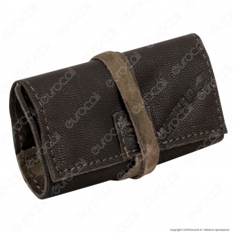 Il Morello Pocket Mini Portatabacco in Vera Pelle Marrone e Pelle
