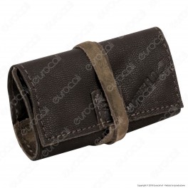 Il Morello Pocket Mini Portatabacco in Vera Pelle Marrone e Pelle