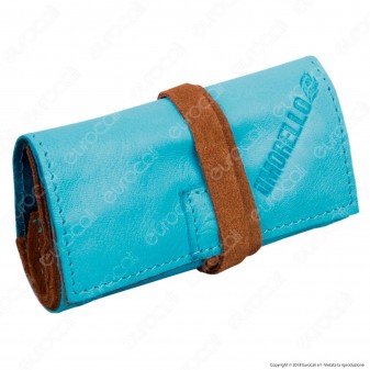 Il Morello Pocket Mini Portatabacco in Vera Pelle Colore Azzurro e