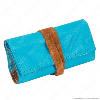 Il Morello Pocket Mini Portatabacco in Vera Pelle Colore Azzurro e