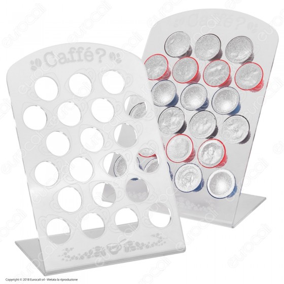 Espositore Porta Capsule in Plexiglass Trasparente con Incisioni Espositore Porta Capsule in Plexiglass Trasparente con Incisioni
